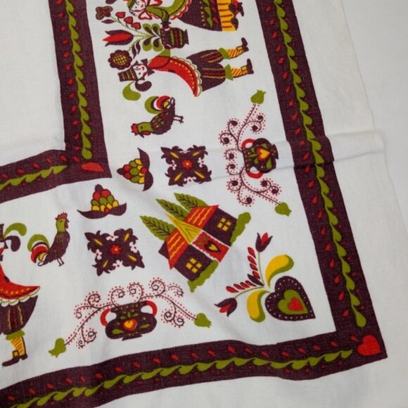 Linen Tablecloth Ukrainian Vintage Folk Art Graphic Image Illustration Slavic - Picture 5 of 8
